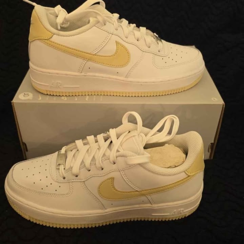 Nike Air Force 1 GS 6Y White and Light Khaki Sneakers